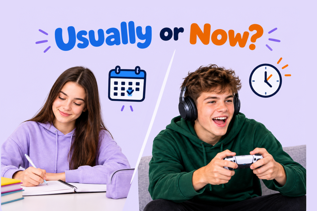 Usually or Now? Present Simple vs. Present Continuous